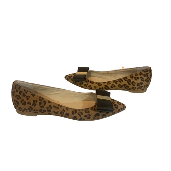 Kate Spade Cheetah Calf Hair Pointed Bow Flats 5M - Picture 3 of 8